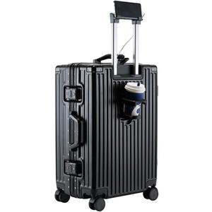 Aluminum Frame Hardside Luggage with USB Port and Cup Holder, Lightweight Suitcases with Wheels and TSA Lock, Travel Luggage Hard Shell Lightweight Rolling Suitcases for Men Women (20 inch, Black)