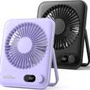 WHATOOK Desk Fan 2 Pack: 100 Speeds Stepless Control 2000mAh Battery Operated Portable Fan, Rechargeable Table Fan for Cruise Ship Essentials, Gift for Couples, Dorm, Office, Bedroom(Black and Purple)