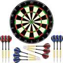 LinkVisions Dartboard with Staple-Free Bullseye, 18g Steel Tip Darts Set,12 Steel Tip Darts 18g, Dartboard Mounting Kits Included