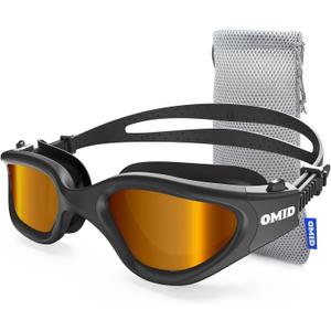 OMID Swim Goggles, P2 Polarized Swimming Goggles for Men Anti-fog Goggles Swimming for Adult Women (B7-all Black Frame Coffee Lens)