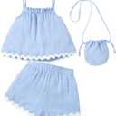 Toddler Girls Summer Outfits Baby's 100% Cotton 3 Pcs Short Sets Adjustable Strap Top Shorts with Matching Bag