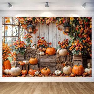 7x5ft Fall Thanksgiving Backdrop Autumn Pumpkin Harvest Barn Background Maple Leaves Baby Shower Banner Decoration Birthday Party Supplies Photo Booth Prop
