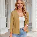 GRACE KARIN Women Sweater Blazer 3/4 Sleeve Cropped Cardigan Lightweight Notch Collar Knit Blazer Jacket Business Casual