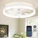 VOLISUN Low Profile Ceiling Fans with Lights and Remote, 19.7in Flush Mount Ceiling Fans with Light, 3000K-6500K Dimmable Fandelier Ceiling Fan, Bladeless Ceiling Fan for Bedroom (White)