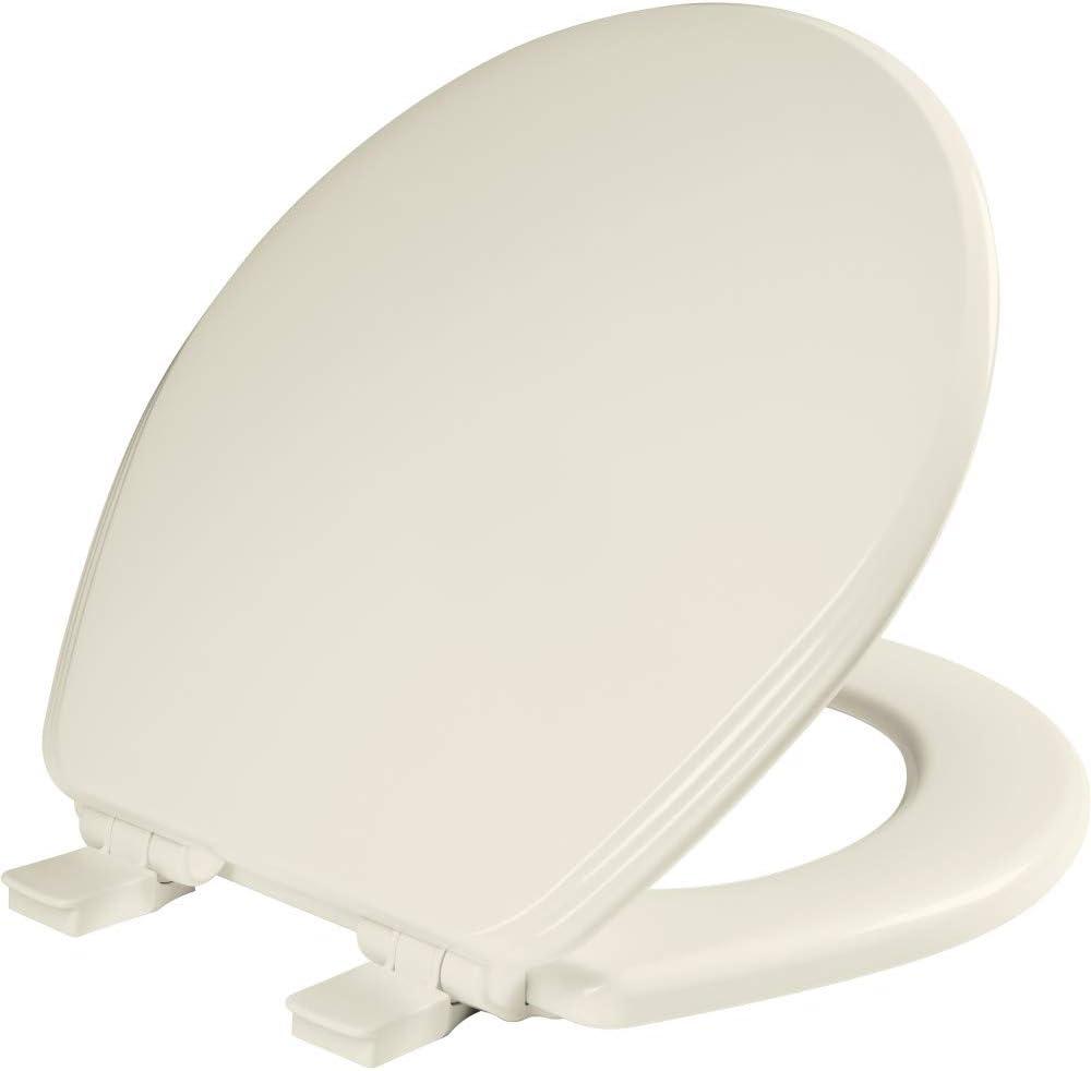 Bemis Ashland Modern Wood Toilet Seat with Decorative Edge, Slow Close, Secure Hinges, Made in USA, Round, Biscuit
