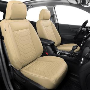 FREESOO Customized Chevy Equinox 2018 2019 2020 2021 2022 2023 2024 Seat Covers Full Set, Faux Leather Car Seat Cover for Chery Equinox Premier, LS,LT,L,RS (Not for Equinox EV) Beige