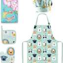 Kids Apron Adjustable Strap for Boys and Girls 100% Cotton, Toddler Chef Apron with Pocket for Kitchen Cooking (4-pack Apron Set)