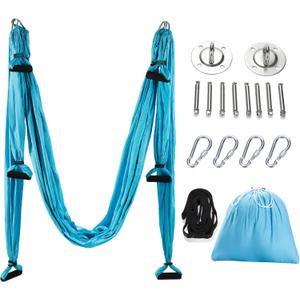 ZELUS Aerial Yoga Swing Sling Strong Yoga Hammock Kit Set Trapeze Inversion Equipment Include 2 Extensions Straps and Ceiling Mounting Kit (Blue)