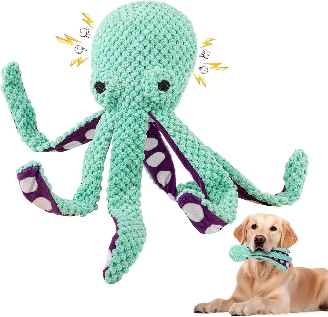 Octopus Dog Toys, No Stuffing Squeaky Dog Toys Chew Toys for Dogs Puppy Toys Indestructible Dog Toy for Small & Medium & Large Dogs (Green)