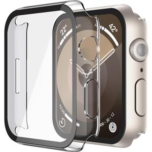 Misxi 2 Pack Hard PC Case with Tempered Glass Screen Protector Compatible with Apple Watch Series 9 Series 8 Series 7 41mm, Anti-Drop Lightweight Cover for iWatch, 1 Starlight + 1 Transparent
