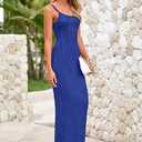 MASCOMODA Women 2025 Summer Sexy Bodycon Maxi Dress Spaghetti Strap Knit Fitted Tight Sleeveless Party Slip Long Dresses (S)