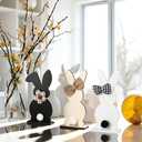 Pinkunn 3 Pcs Wooden Easter Table Decorations Signs Farmhouse Bunny Decor Signs Tabletop Centerpiece Black and White Easter Decor Farmhouse Spring Rustic Tiered Tray for Home Kitchen Office Party Gift