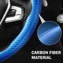 Carbon Fiber Steering Wheel Cover 3pcs Anti-Slip Car Steering Wheel Accessories Snap on Grip 15 inch Universal Blue