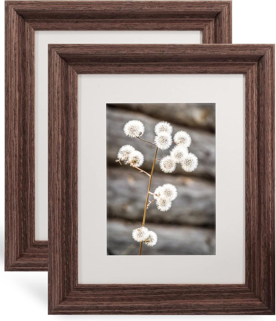 GraduationMall 8x10 Wooden Picture Frames, Display Photos 5x7 with Mat or 8x10 Without Mat, Real Glass, Wall or Tabletop Display, Rustic Brown Set of 2