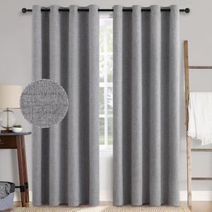 MIULEE Linen Textured 90 Inches Curtains for Bedroom 100% Blackout Thermal Insulated Grey Curtains Grommet Room Darkening Luxury Decor for Living Room Nursery 52 x 90 Inch (2 Panels)