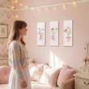 Novabright 3 Pcs Watercolor Wildflower Bow Boho Minimalist Wall Art Spring Floral Pink Bow Coquette Farmhouse Wooden Wall Decor Wildflower Flower Artwork Painting for Girly Room Dorm Home Decor
