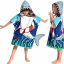 OLAOLA Kids Surf Poncho Beach Towel - Microfiber Printed Shark Hooded Wearable Swim Towel for Boys Girls Ages 3-12 Years