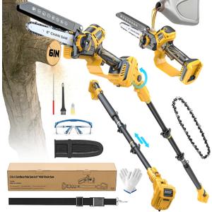 Ecarke 2-in-1 Electric Pole Saw Compatible with Dewalt 20V Battery, 6 Inch Mini Chainsaw Brushless Tree Trimmer with Extension Pole, 16FT Max Total Reach, Tree Saw for Trimming Pruning (Tool Only)
