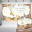 Vintage Pooh Bear Baby Shower Decorations Classic Winnie Neutral Backdrop with Green Balloon Newborn Birthday Cake Table Background 5x3 ft