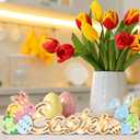 Sieral Easter Decorations Wooden Easter Decor for Table with LED Lights Lighted Bunny Sign Farmhouse Tabletop Decoration for The Home Living Room Party Holiday Decor