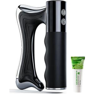 Electric Muscle Scraper Tool with Vibration,Massage& Heat, Portable Gua Sha Massager for Full Body Muscle Recovery, Relaxation, and Pain Relief (Black-Gel)