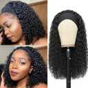 Headband Wig Human Hair For Black Women 14 Inch Wet And Wavy Head Band Wigs Human Hair No Lace Deep Curly Headband Wigs Natural Black Color