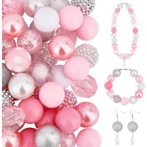 PH PandaHall 50pcs 20mm Bubblegum Beads Pink Chunk Pen Beads Acrylic Focal Beads Large Loose Beads Round Beads for Pen Wedding Garland Jewelry Bracelet Necklace Pen Bag Chain Making