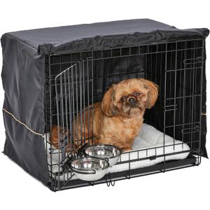 MidWest Homes for Pets Double Door iCrate Starter Kit, 24-inch Dog Crate Bundle for Small Breeds, Includes Cage, Pet Bed, 2 Bowls and Privacy Cover