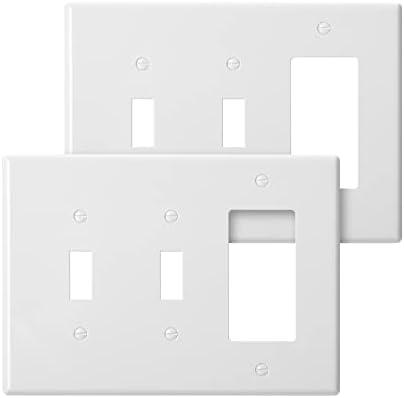 Bates Combination Wall Plate, 1Pack, Double Toggle/Single Decorator, White Light Switch Cover, Outlet Cover, Double Switch Covers