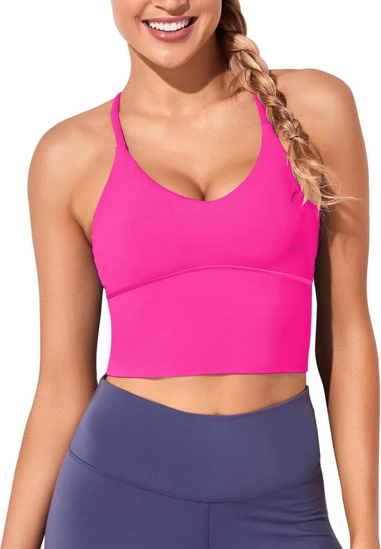 XUNYU Women Longline Sports Bra Workout Tank Tops Strappy Criss Cross Crop Fitness Gym Yoga Running Shirts (Large)