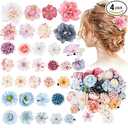 32 Pieces Flower Hair Clip for Women Artificial Rose Hair Aaccessories Bride Claw Clip Floral Barrettes for (Pink White Purple Blue)
