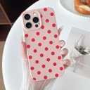 Skyseaco Compatible with iPhone 16 Pro Max Case Cute Polka Dot Phone Case Soft Slim TPU Shockproof Phone Cover Full Camera Protection for Women Girls - Pink&Red