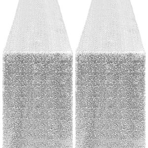 2 Packs 12 x 72 inches Sequin Table Runner, Silver Glitter Table Runner for Birthday Party Supplies Wedding Engagement Baby Shower Holiday Celebration Event Decorations