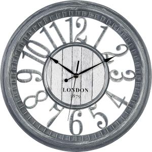 Bernhard Products Large Wall Clock 16 Inch Gray Noiseless Battery Operated Quality Quartz Rustic Farmhouse Shabby Chic Vintage Design for Kitchen/Living Room/Bedroom/Decorative Stylish Clocks