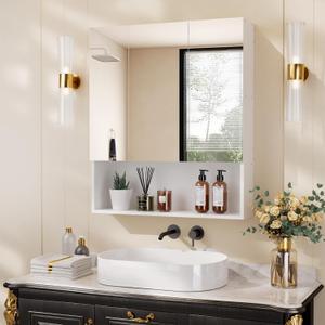 Medicine Cabinet with Mirror - 27.6" x 23.6" Bathroom Medicine Cabinets, White Medicine Cabinet, Modern Vanity Mirror with Storage for Bathroom, Bedroom, Living Room and Laundry Room