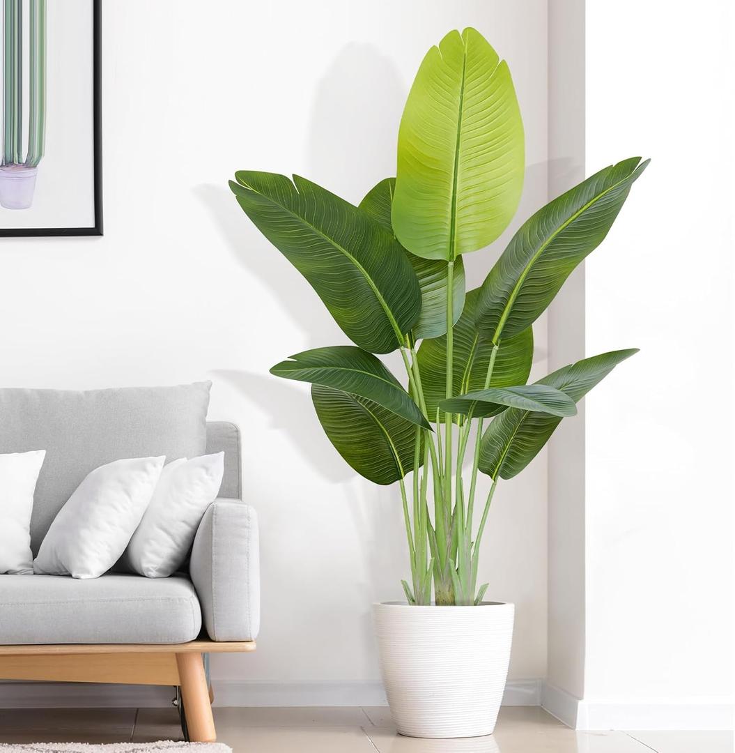 Lifelike Bird of Paradise Artificial Plant 4ft Faux Banana Leaf Tree with 9 Trunks for Home Decor - Perfect Indoor Silk Floor Plant for Living Room, Office, and Bedroom Ambiance Enhancement