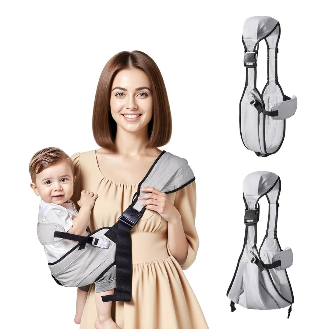 Baby Sling Carrier,Toddler Carrier, 2025 New Baby Sling with Waist Harness,Portable and Lightweight Sling,Non-Slip Hip Seat Carrying 25-60 Lbs (Grey)