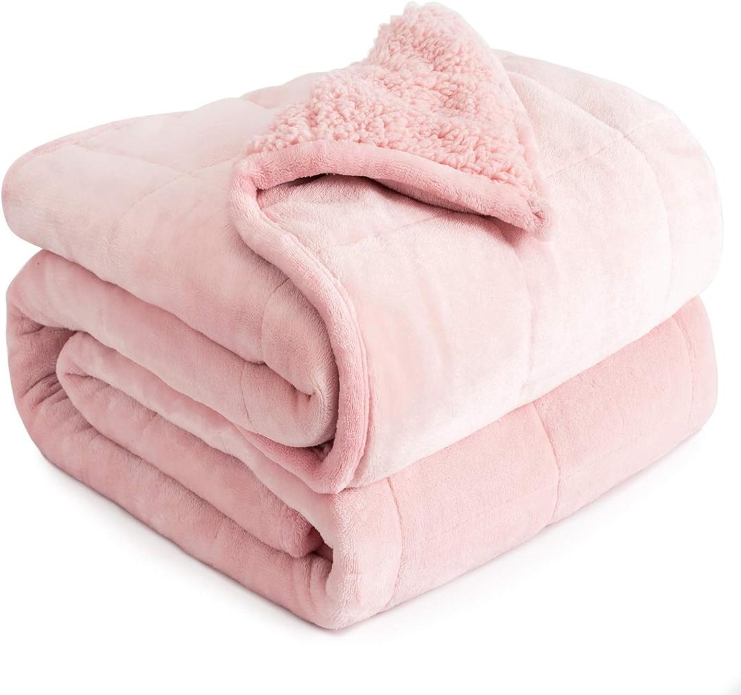 Cottonblue Weighted Blanket Queen Size 15lbs, Sherpa Weighted Blankets for Adults, Fuzzy Soft Flannel Bedding Blanket Throw, Cozy Plush Blanket for Sofa Bed, 60 x 80 inches, Blush Pink