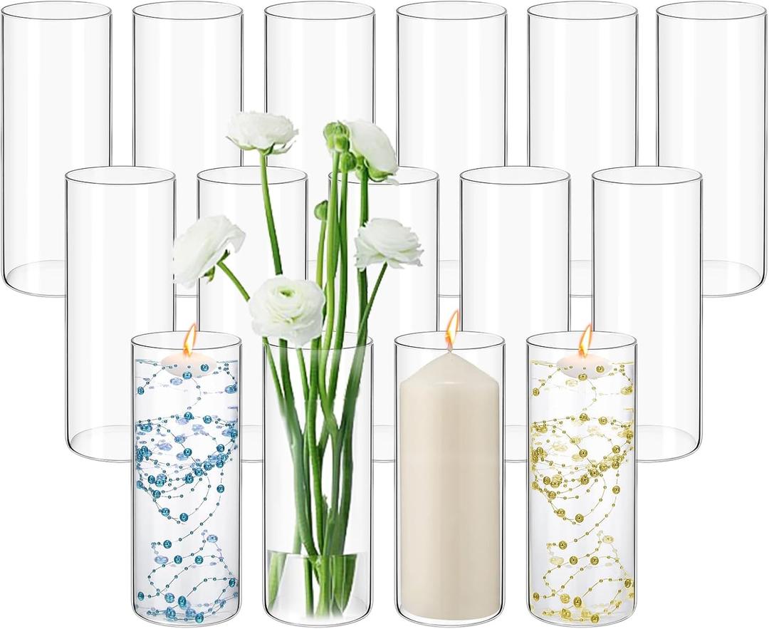 15Pack Glass Cylinder Vases for Centerpieces 10 Inch Tall Clear Flower Vases, Glass Hurricane Candle Holder Wedding Decorations, Modern Floating Candle Vase for Party Home Decor(3.35 x 10 Inch)