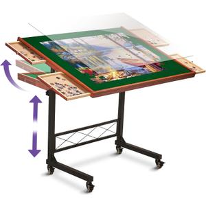 JoyBerri Puzzle Station Jigsaw Puzzle Table/Rolling Desk - 1500 Piece Puzzle Board/Portable Jigsaw Tables with Drawers and Legs - Height Adjustable for Adults