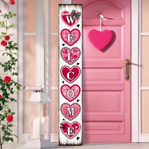 Valentines Day Welcome Porch Sign 47.2" Valentine Heart Wooden Welcome Sign Pink Vertical Standing Outdoor Porch Decor for Home Front Door Yard Farmhouse Hanging Romantic Decoration