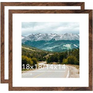 Wood 18x18 Picture Frame with 14x14 Mat Deep Brown, Display 14x14 with Mat or 18x18 without Mat, Wood 18 by 18 Photo Frame, 18 x 18 Frame for Wall Hanging Display, Deep Brown, 2 Pack