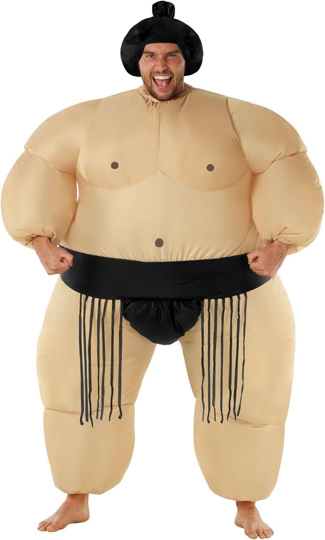 Morph Sumo Wrestler Inflatable Costume, Inflatable Sumo Costume, Blow Up Halloween Costumes For Men, Halloween Costumes Men (One Size, Black)