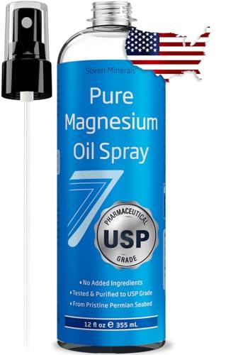 Seven Minerals Pure Magnesium Oil Spray - Big 12oz - Pharmaceutical (USP) Grade, Highest Strength with Instant Relief for Feet, Sleep, Muscle Pain & Cramps - Mined in The USA