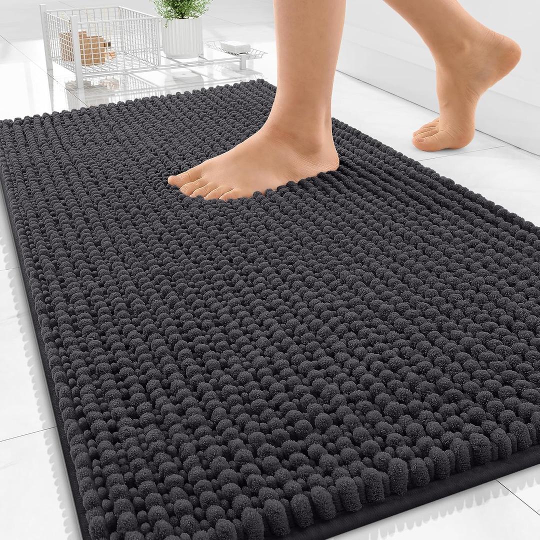 OLANLY Thick Bathroom Rugs 30x20, Extra Soft Absorbent Chenille Bath Rugs, Rubber Backing, Machine Wash Dry, Bath Mats for Bathroom Floor, Tub and Shower, Home Decor Accessories, Dark Grey