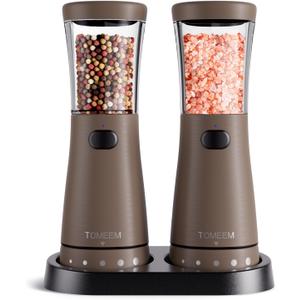 Electric Salt and Pepper Grinder Set with Storage Base, Stainless Steel Rechargeable Salt and Pepper Grinder Set with 4.5 oz Large Capacity, 1.8" Wide Mouth, Adjustable Coarseness, Ideal for Kitchen