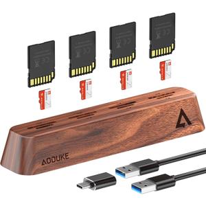 8-Port USB 3.0 SD Card Reader, Walnut Wood Design 5Gbps Data, Simultaneous Support to Micro SD/TF3.0 and SD3.0 Card Read and Write (Compatible UHS-I/II Card)-AST43M