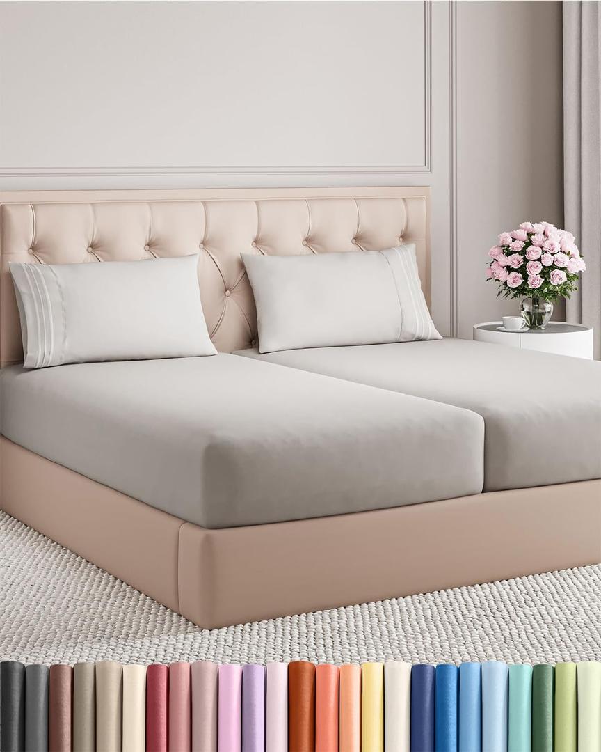 Split King Size 5 Piece Sheet Set - Comfy Breathable & Cooling Bed Sheets Set - Hotel Luxury Bedding for Women, Men, Kids, Teens, Boys & Girls - Deep Pockets and Wrinkle Free - Oeko-Tex - French Grey