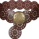 WERFORU Women Vintage Leather Belt Western Disc Waist Belts Ladies Western Belt Boho Belt for Dress Jean- (Length 41"Fit Waist Size Below 37", Browm-bronze Buckle)