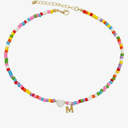 Colorful Beaded Letter Necklace-Gold-Plated A Pendant Necklace Jewelry for Women - Teen Gifts Trendy Beaded Initial